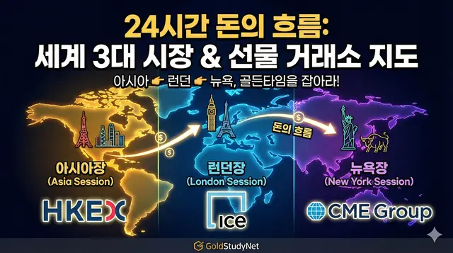 24시간 돌아가는 돈의 흐름, 세계 3대 시장과 선물 거래소 지도 대표 이미지